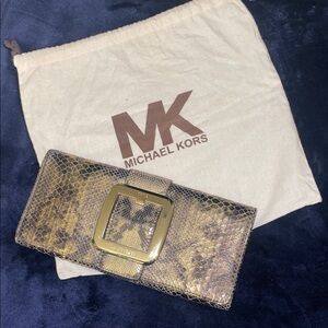 Michael Kors Metallic Snake Print Clutch